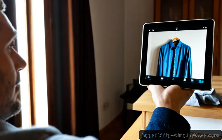 가상 피팅 서비스의 기술적 원리 - Photorealistic modern Italian fashion boutique, a fully clothed adult woman standing before a large ...